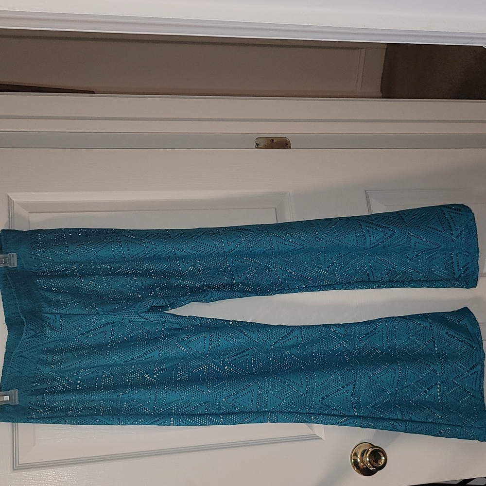 Teal Crochet Lace Swim Coverup Pants - Women